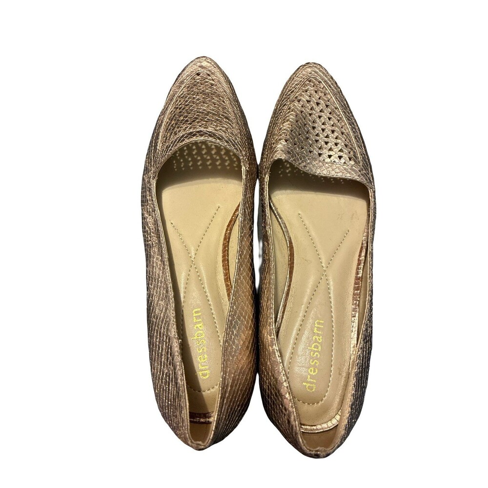 Dressbarn Metallic Snakeskin Pointed Toe Flats Women’s Size 7M Bronze Slip On Sh